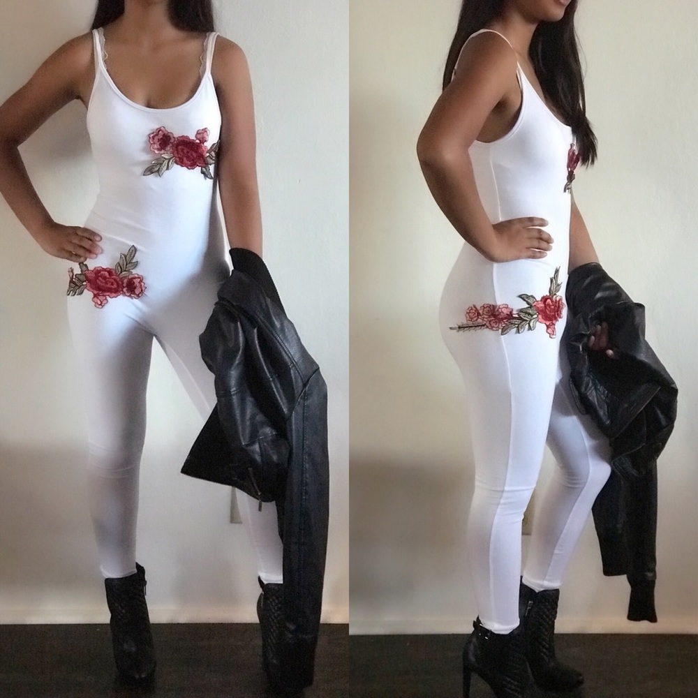 New Sexy White Floral Embroidered Bodysuit